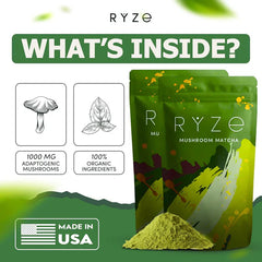 RYZE Mushroom Matcha for Energy 6.35 fl oz. 30 servings (2 Pack)